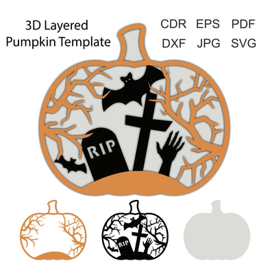3D Layered Halloween Pumpkins svg template for laser and paper cutting, Multilayer Pumpkin Art svg, 3D Paper Yuliya 