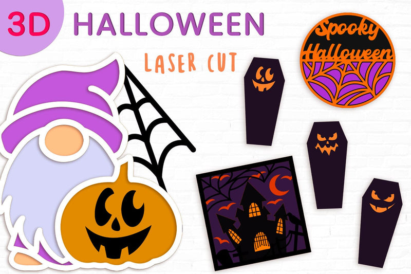 3d layered Halloween set with shadow box, bookmark and gnome SVG AnastasiyaArtDesign 