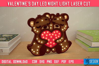3D Layered Light | Valentine's Day Led Night Light | Bears Figurines | CNC File SVG Fly Design 