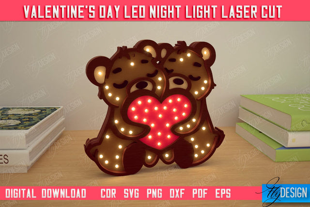 3D Layered Light | Valentine's Day Led Night Light | Bears Figurines | CNC File SVG Fly Design 