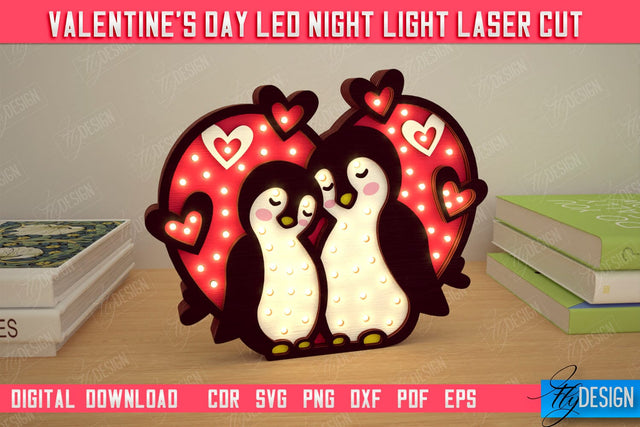 3D Layered Light | Valentine's Day Led Night Light | Penguin Figurines | CNC File SVG Fly Design 