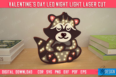 3D Layered Light | Valentine's Day Led Night Light | Raccoon Figurines | CNC File SVG Fly Design 