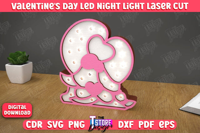 3D Layered Light | Valentine's Day Led Night Light | Table Figurines | CNC File SVG The T Store Design 