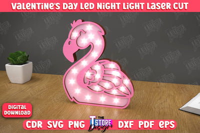 3D Layered Light | Valentine's Day Led Night Light | Table Figurines | Flamingo | CNC File SVG The T Store Design 