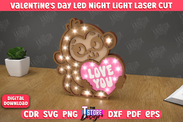 3D Layered Light | Valentine's Day Led Night Light | Table Figurines | Monkey | CNC File SVG The T Store Design 