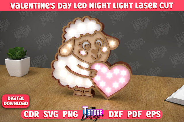 3D Layered Light | Valentine's Day Led Night Light | Table Figurines | Sheep | CNC File SVG The T Store Design 