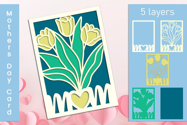 3d Layered mom svg, Mothers day card with tulip flowers, Layered template SVG AnastasiyaArtDesign 