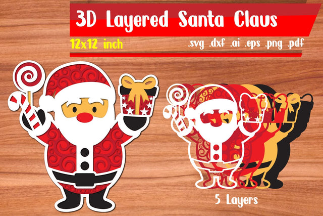 3D Layered Santa Claus Svg | 3D Layered Christmas Svg 3D Paper zafrans studio 