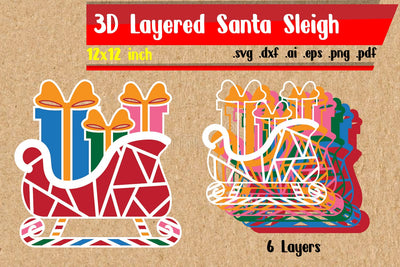 3D Layered Santa Sleigh Svg | 3D Layered Christmas Svg SVG zafrans studio 