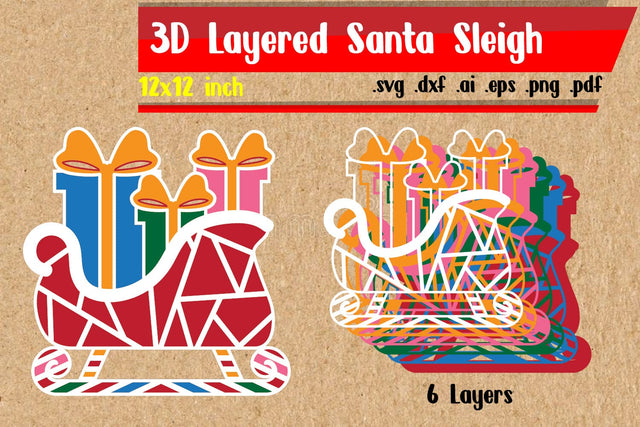 3D Layered Santa Sleigh Svg | 3D Layered Christmas Svg SVG zafrans studio 