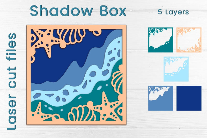 3d layered sea waves shadow box, Summer beach svg papercut 3D Paper AnastasiyaArtDesign 
