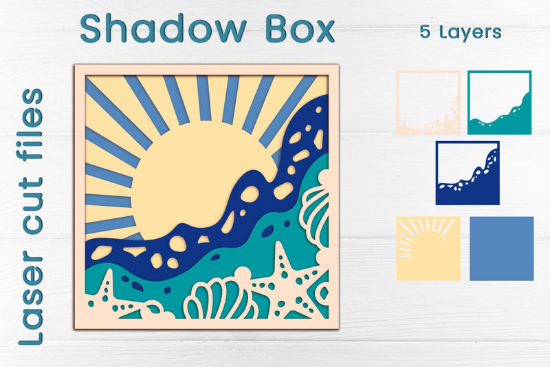 3d layered sea waves, Summer shadow box, Beach svg papercut 3D Paper AnastasiyaArtDesign 