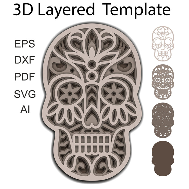3d Layered Sugar Skull SVG Template Halloween Multilayer Cut File 3D Paper Yuliya 