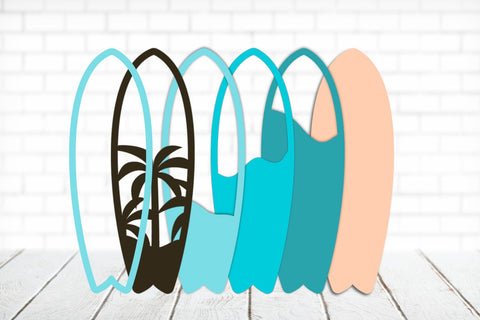 3d layered surfboard with ocean laser cut, Bookmarks papercut SVG AnastasiyaArtDesign 