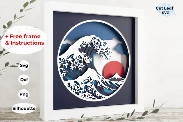 3d Layered Wave svg, 3d svg, Japanese svg, Shadow box svg, laser cut files, cnc files for wood, japanese wave svg, ocean svg 3D Paper CutLeafSvg 