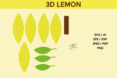 3D lemon SVG 3D fruit papercut template SVG Summer svg SVG Paperjamlab 