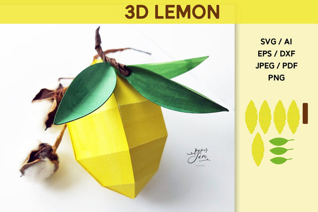 3D lemon SVG 3D fruit papercut template SVG Summer svg SVG Paperjamlab 