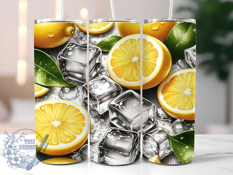 3D Lemonade Tumbler, Ice Cubes Tumbler Wrap, 20oz Tumbler Design, Sublimation PNG, Summer Drinkware, Digital Download, Refreshing Beverage Decor Sublimation ToriDesigns 