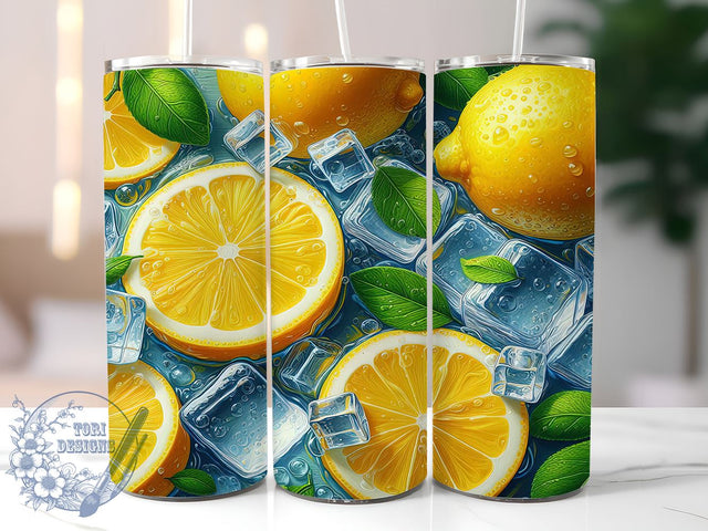 3D Lemonade Tumbler, Ice Cubes Tumbler Wrap, 20oz Tumbler Design, Sublimation PNG, Summer Drinkware, Digital Download, Refreshing Beverage Decor Sublimation ToriDesigns 
