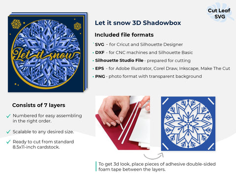 3D Let it snow Shadow Box svg - Snowflake svg, Christmas svg, Shadow box svg Christmas, Cricut projects, Cardstock svg, Layered svg 3D Paper CutLeafSvg 