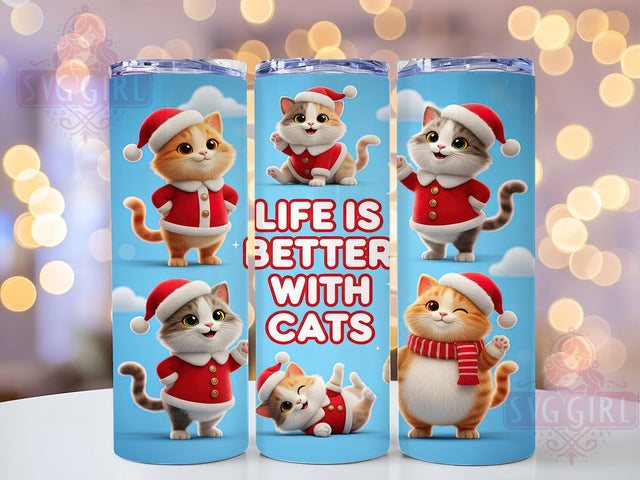 3D Life Is Better With Cats Tumbler, 3D Cute Cat Wrap, Adorable Kitty Mug Design, Sublimation Wrap, Cat Lover Drinkware, Gift Idea For Cat Moms, Sparkly Cat Cup Sublimation SvggirlplusArt 