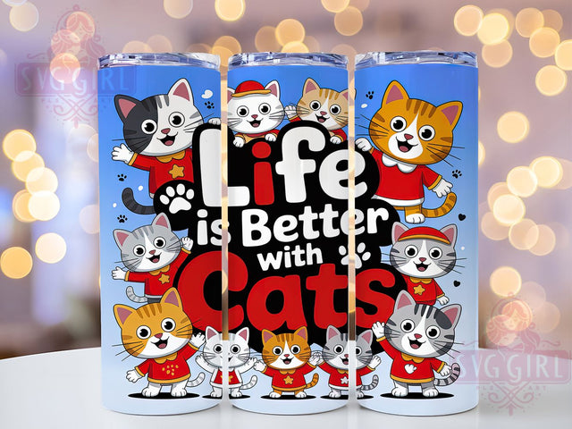 3D Life Is Better With Cats Tumbler, 3D Cute Cat Wrap, Adorable Kitty Mug Design, Sublimation Wrap, Cat Lover Drinkware, Gift Idea For Cat Moms, Sparkly Cat Cup Sublimation SvggirlplusArt 