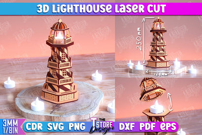 3D Lighthouse Laser Cut | 3D Tower Model | Marine Design | CNC File SVG The T Store Design 