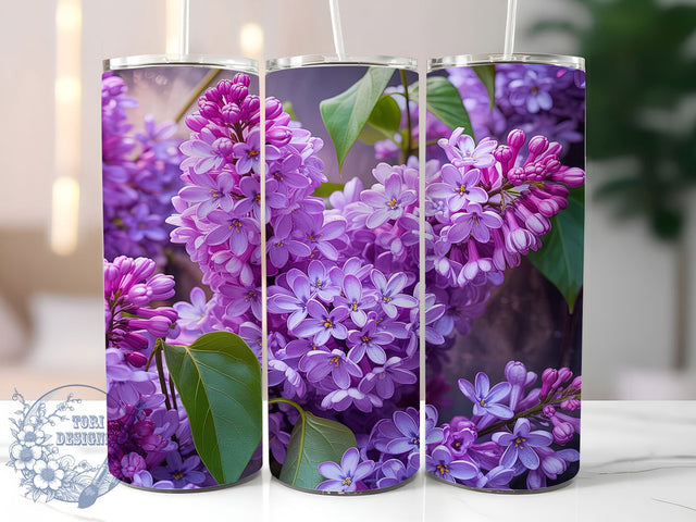 3D Lilac Floral Tumbler, Lilac Flowers Design, 20Oz Sublimation, 3D Flower Tumbler, Purple Floral Printable, Lilac Bloom Wrap, Elegant Floral Pattern Sublimation ToriDesigns 