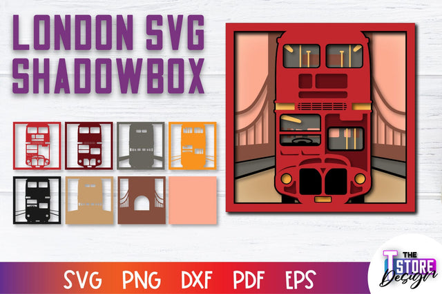 3D London Shadowbox | Paper Cut File | Paper London SVG Design 3D Paper The T Store Design 