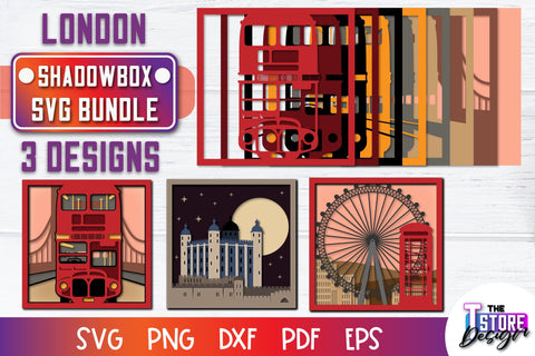 3D London Shadowbox | Paper Cut File | Paper London SVG Design 3D Paper The T Store Design 