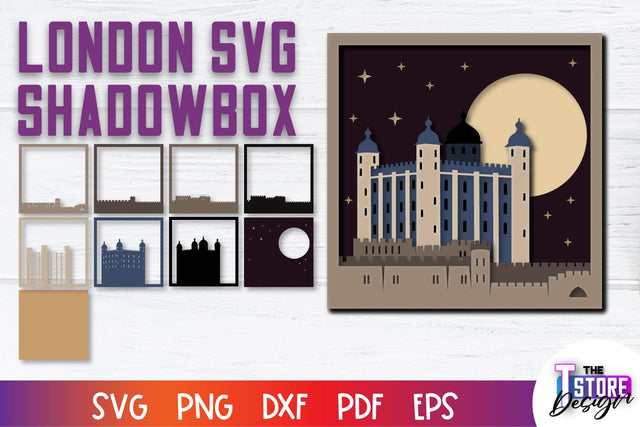 3D London Shadowbox | Paper Cut File | Paper London SVG Design 3D Paper The T Store Design 