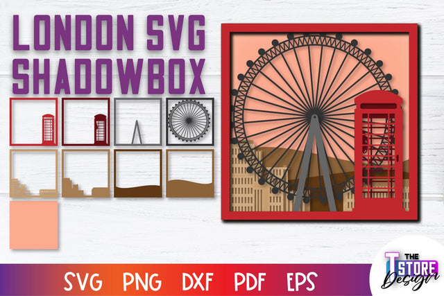3D London Shadowbox | Paper Cut File | Paper London SVG Design 3D Paper The T Store Design 