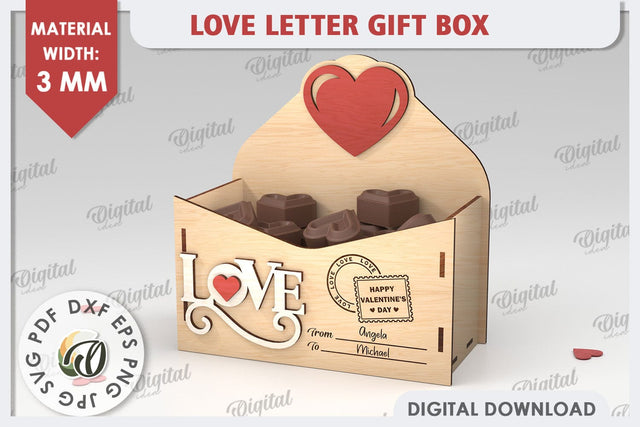 3D Love Letter Gift Box Laser Cut. Valentine Day Gift SVG SVG Evgenyia Guschina 