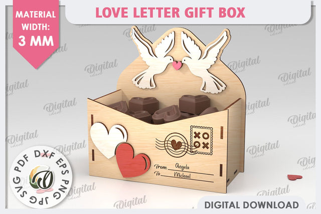 3D Love Letter Gift Box Laser Cut. Valentine Day Gift SVG SVG Evgenyia Guschina 