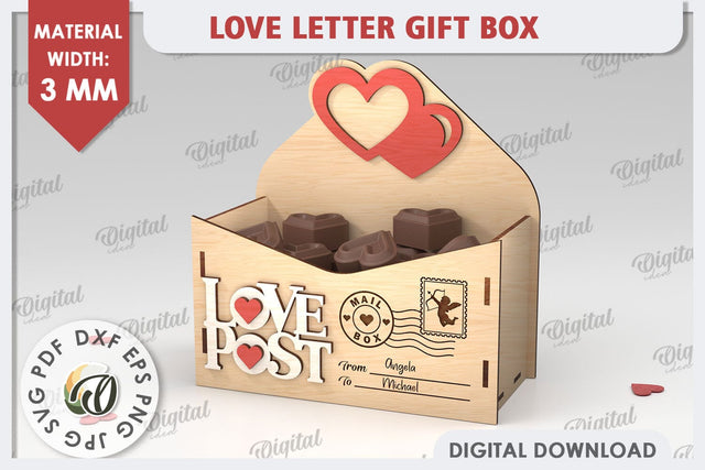 3D Love Letter Gift Box Laser Cut. Valentine Day Gift SVG SVG Evgenyia Guschina 
