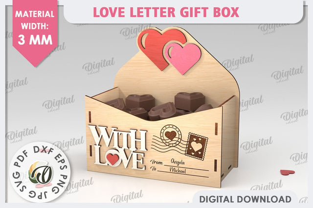 3D Love Letter Gift Box Laser Cut. Valentine Day Gift SVG SVG Evgenyia Guschina 