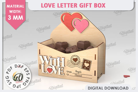 3D Love Letter Gift Box Laser Cut. Valentine Day Gift SVG SVG Evgenyia Guschina 