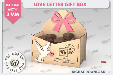 3D Love Letter Gift Box Laser Cut. Valentine Day Gift SVG SVG Evgenyia Guschina 