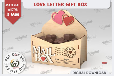 3D Love Letter Gift Box Laser Cut. Valentine Day Gift SVG SVG Evgenyia Guschina 