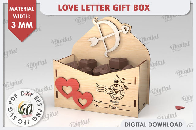 3D Love Letter Gift Box Laser Cut. Valentine Day Gift SVG SVG Evgenyia Guschina 