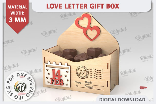 3D Love Letter Gift Box Laser Cut. Valentine Day Gift SVG SVG Evgenyia Guschina 