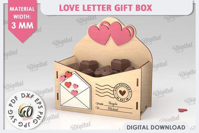 3D Love Letter Gift Box Laser Cut. Valentine Day Gift SVG SVG Evgenyia Guschina 