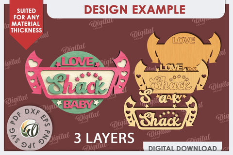 3D Love Shack Door Sign Laser Cut. 3D Valentine Decor SVG SVG Evgenyia Guschina 