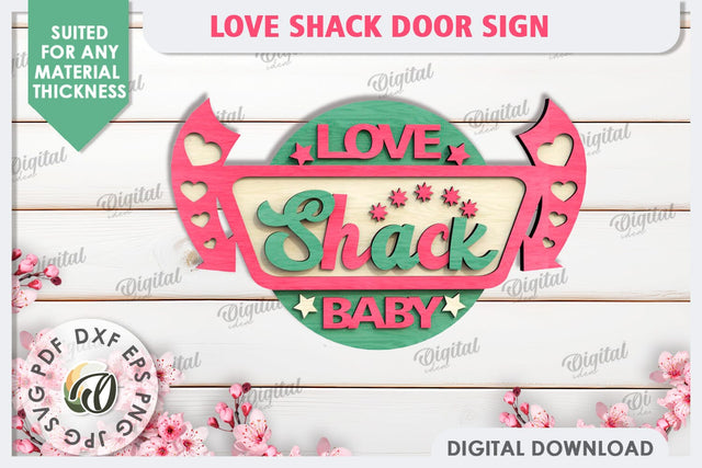3D Love Shack Door Sign Laser Cut. 3D Valentine Decor SVG SVG Evgenyia Guschina 