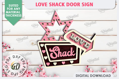 3D Love Shack Door Sign Laser Cut. 3D Valentine Sign SVG Design SVG Evgenyia Guschina 
