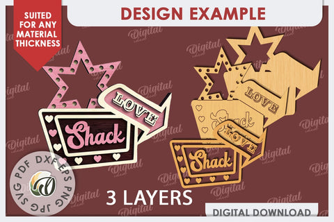 3D Love Shack Door Sign Laser Cut. 3D Valentine Sign SVG Design SVG Evgenyia Guschina 