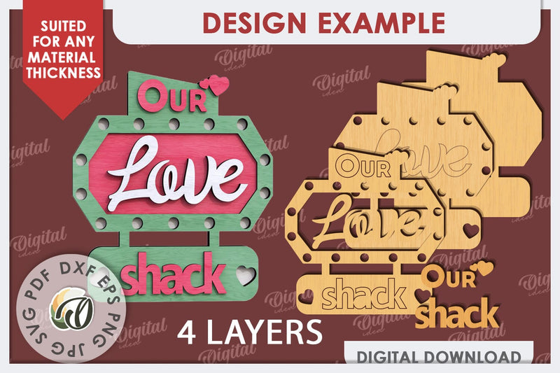 3D Love Shack Door Sign Laser Cut. 3D Valentine Sign SVG - So Fontsy
