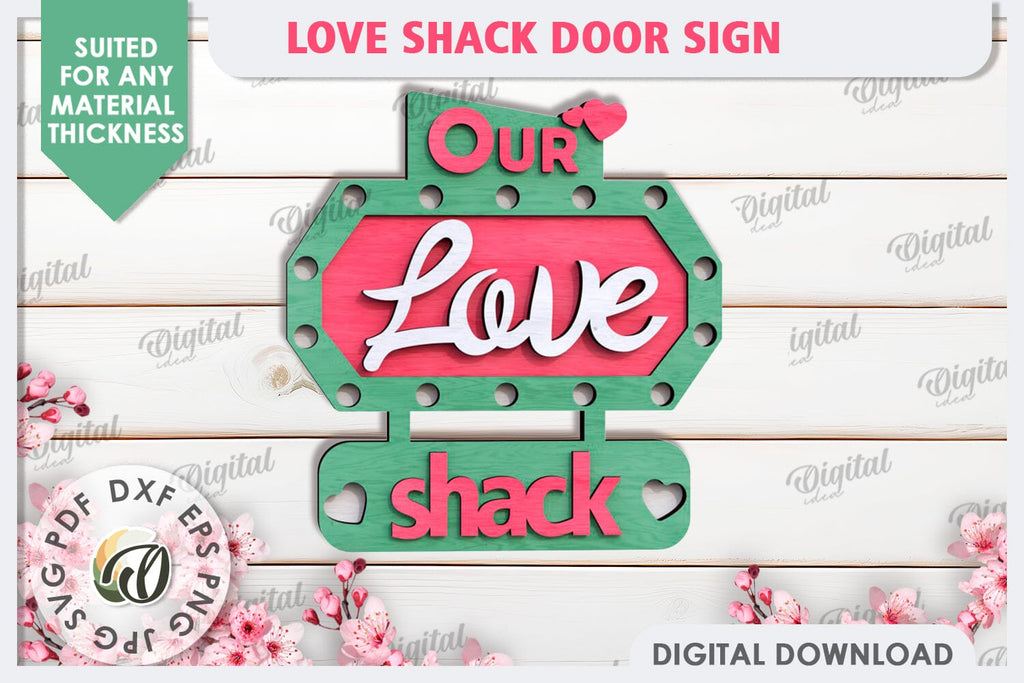 3D Love Shack Door Sign Laser Cut. 3D Valentine Sign SVG - So Fontsy