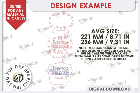 3D Love Shack Door Sign Laser Cut. Valentine Decor SVG SVG Evgenyia Guschina 