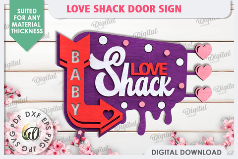 3D Love Shack Door Sign Laser Cut. Valentine Sign SVG SVG Evgenyia Guschina 